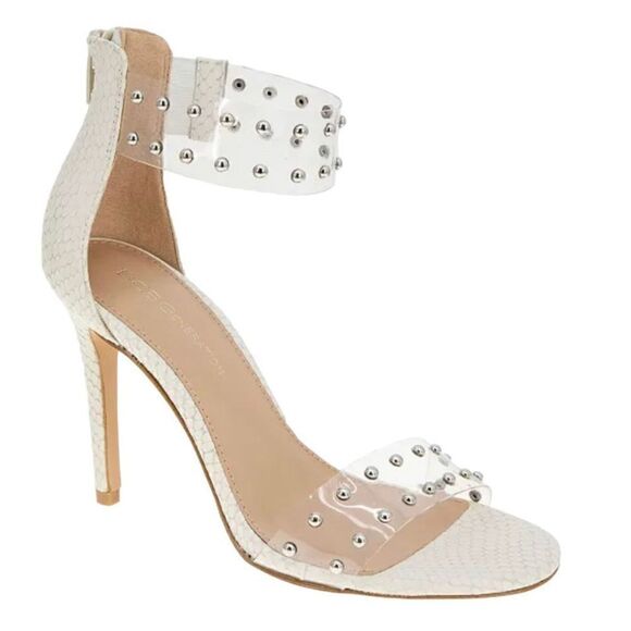 BCBGeneration Dress Sandals Womens Size 9 White Leather Metallic Studded - Picture 1 of 10